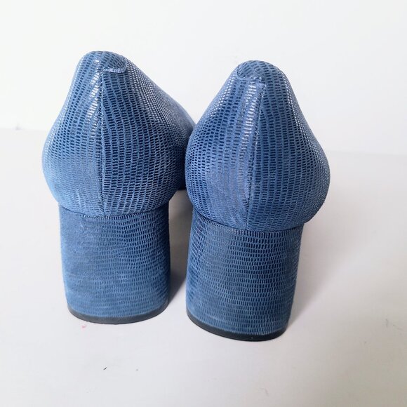 Marc Fisher Zala Blue Lizard PU Leather Block Heel Pointed Toe Pumps Women's 9.5 - Picture 4 of 10